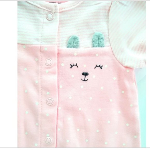 Carter's Baby Girl Polka Dot & Stipe Cozy Happy Romper - Picture 2 of 4